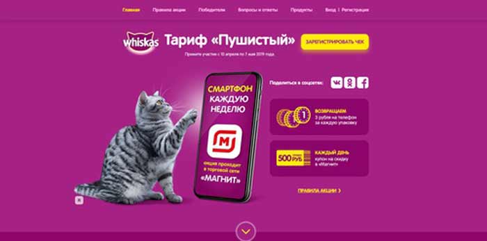 www.whiskas-promo.ru : Регистрация + условия акции Whiskas в Магните —  Каталог акций