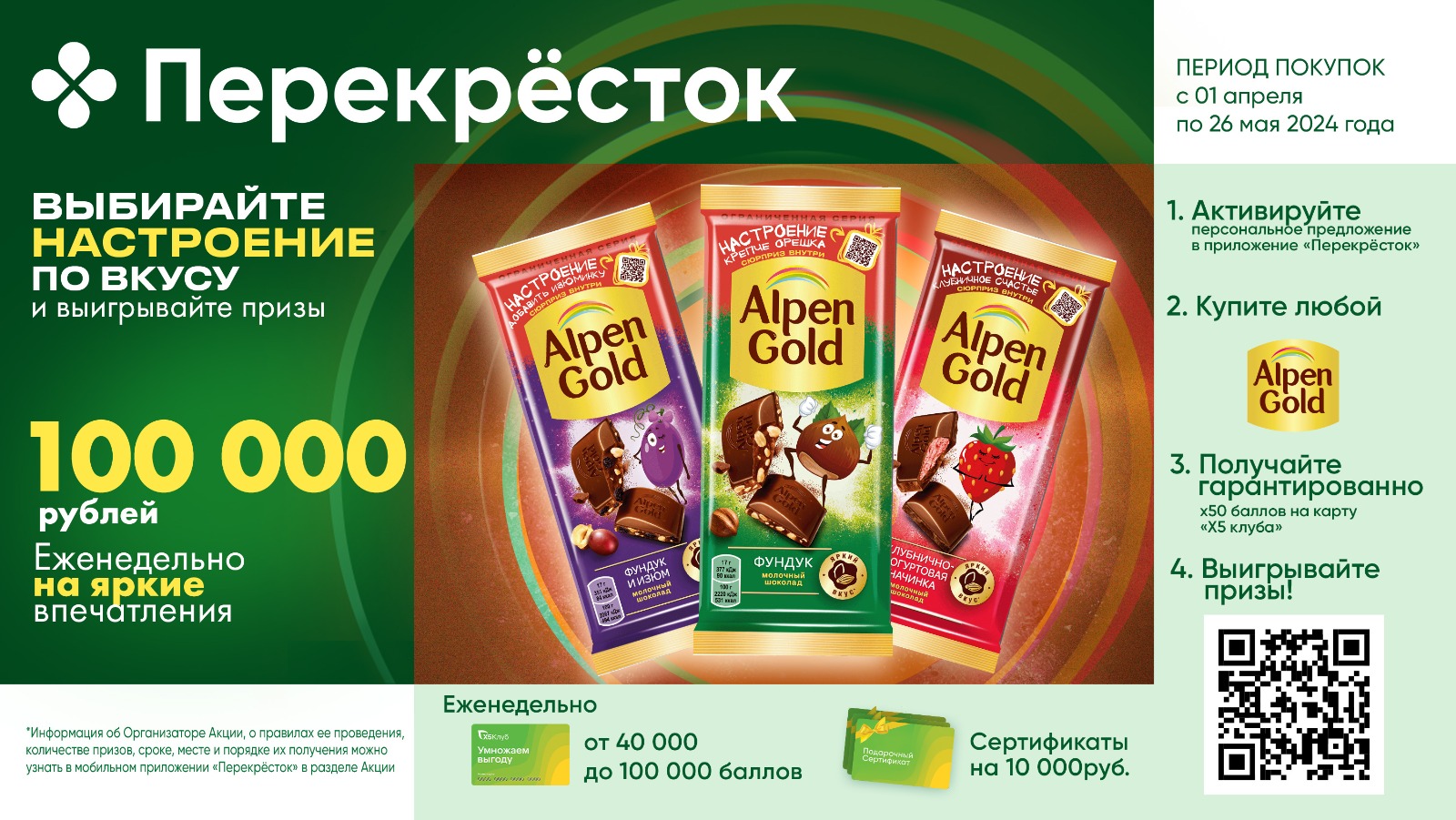 Промо-акция, Alpen Gold, Перекрёсток: «Выбирайте настроение по вкусу и выигрывайте призы!»